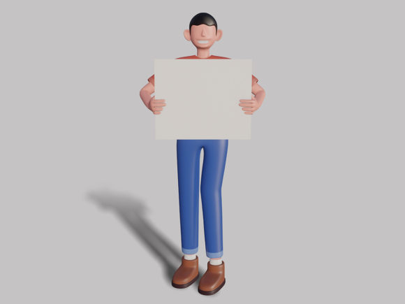 3D Male Character Holding a Plain Board: A Versatile Digital Asset