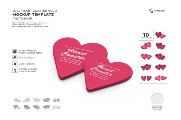 Love Heart Coaster 3D Mockup Bundle 2