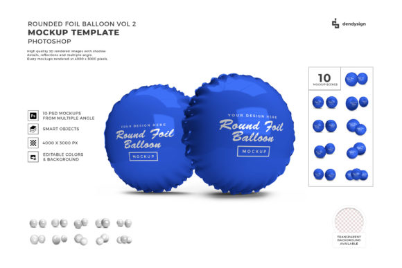 Rounded Foil Balloon 3D Mockup Bundle 2