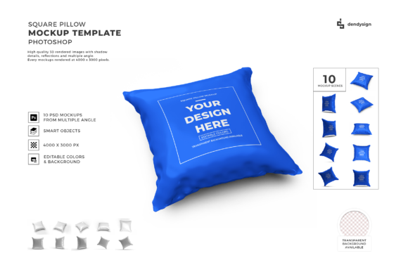 Square Pillow 3D Mockup Template Bundle